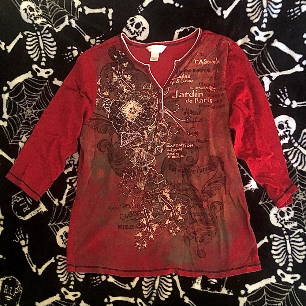 Red 3/4 sleeve top Christopher & Banks